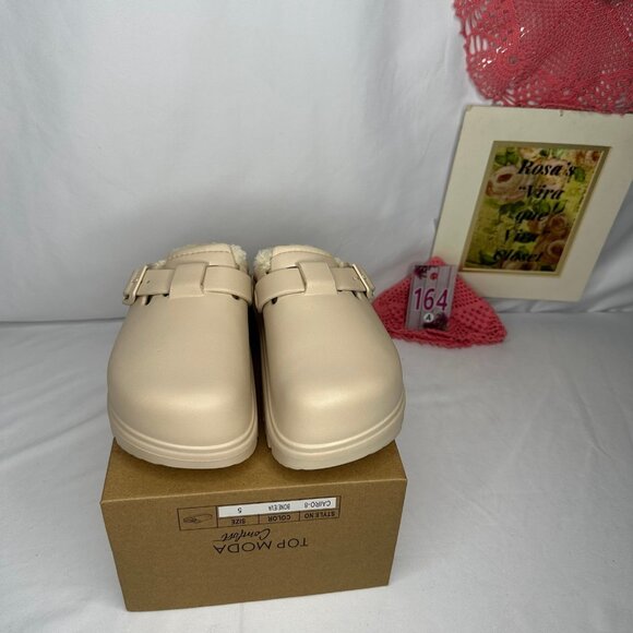 New In Box Cairo Bone Eva Chunky Platform Clogs with Fur Size 5 - Picture 2 of 10